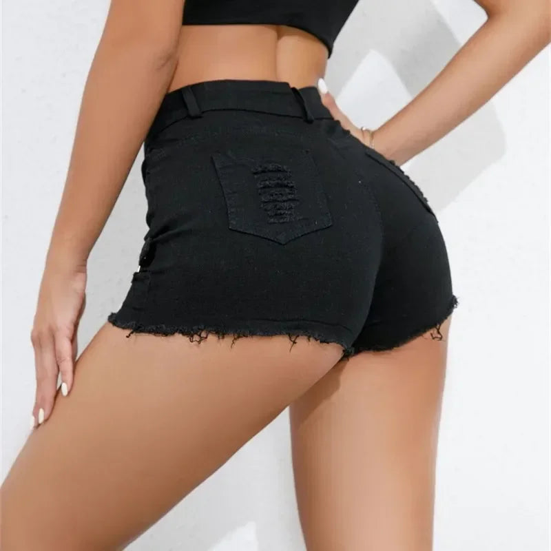 Women Denim Shorts High Waist Broken Holes Patchwork Tassel Ultra-Short Pants Trend Streetwear Female New Casual Straight Trunks