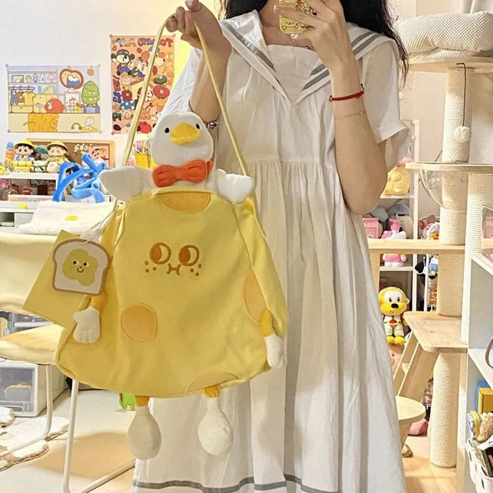 Supper Cute Canvas Crossbody Bag Cheese Doll Girl Shoulder Bag Kawaii Girlfriend Gift High Quality Soft Women Bag