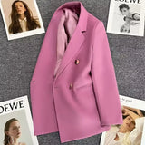 Solid Casual Coat Metal Buckle Small Suit Jacket Women Clothing Summer Double Breasted Office Lady Elegant Blazers Thin Autumn