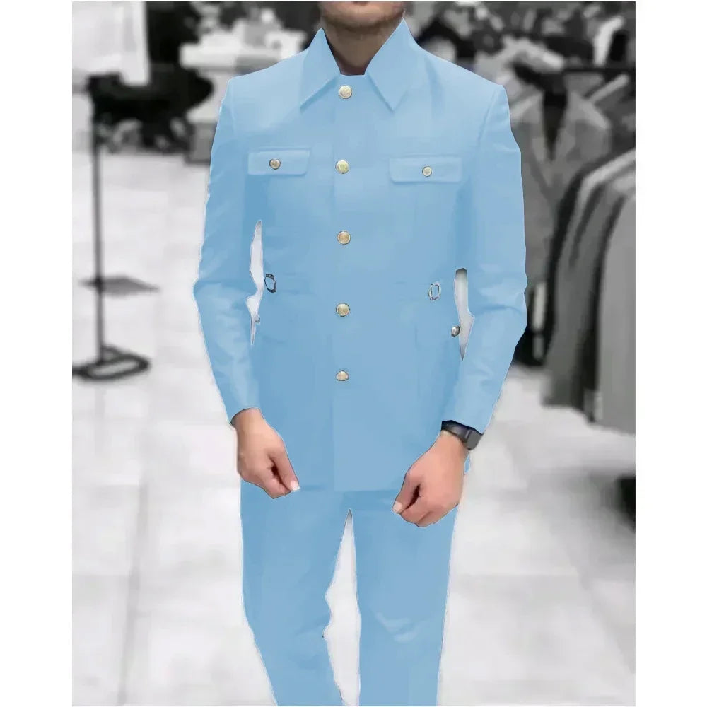 Men's Stand Collar Chinese Style Elegant Suits For Men Slim Fit Formal Groom Tuxedos Prom2 Pcs Classic Male Blazer Costume Homme