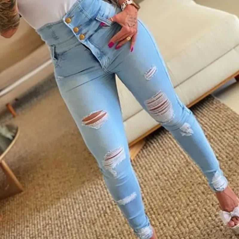 Pencil Pants Jeans Women Pencil Pants Bodycon High Waist Casual Long Pant Sheath Denim Trousers Tie Y2k Trouser Spring