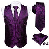 Men's Suit Vest Jacquard 4pcs Waistcoat with Tie Pocket Square Cufflinks Set for Male Sleeveless Jacket Wedding Business Party