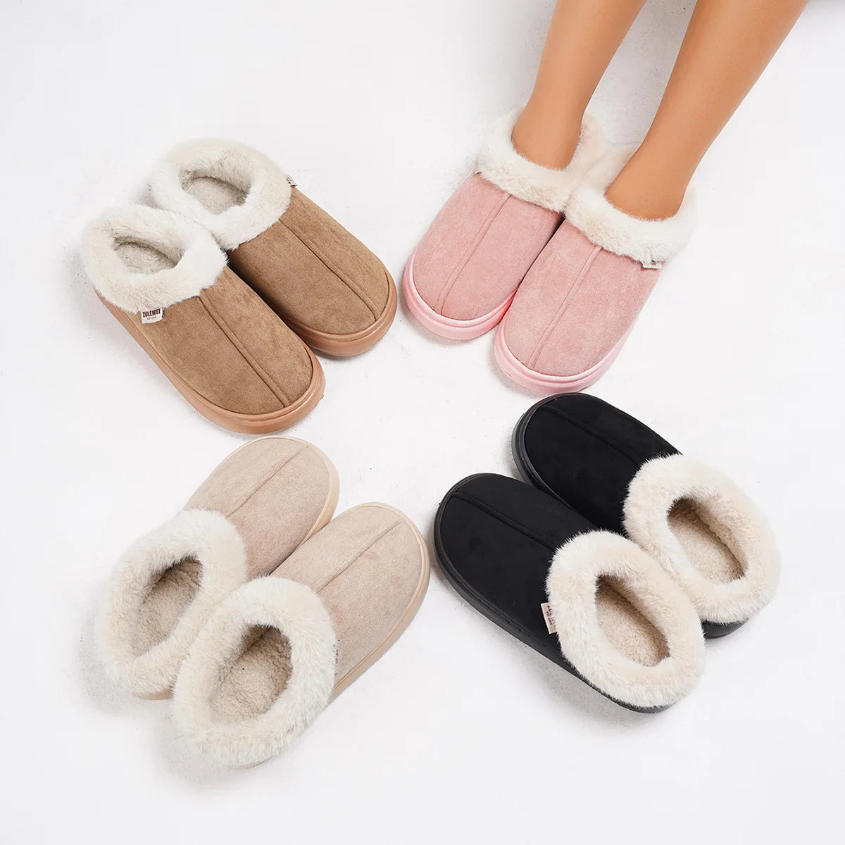 Kidmi Winter Women Shoes Casual House Shoes For Men Outdoor Warm Cotton Shoes For Women Indoor Plush Padded Slippers Female