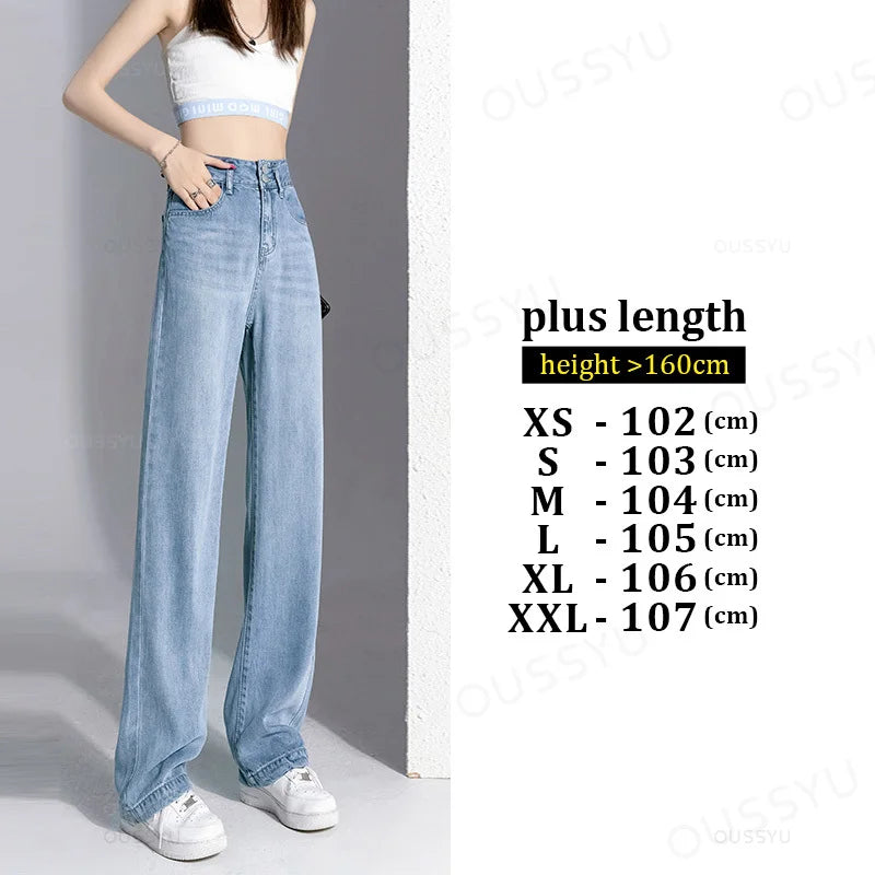 Summer Lyocell Thin Women's Wide-Leg Jeans High Waist Slimming Design High Street Mopping Trousers Loose Straight Pants Fashion