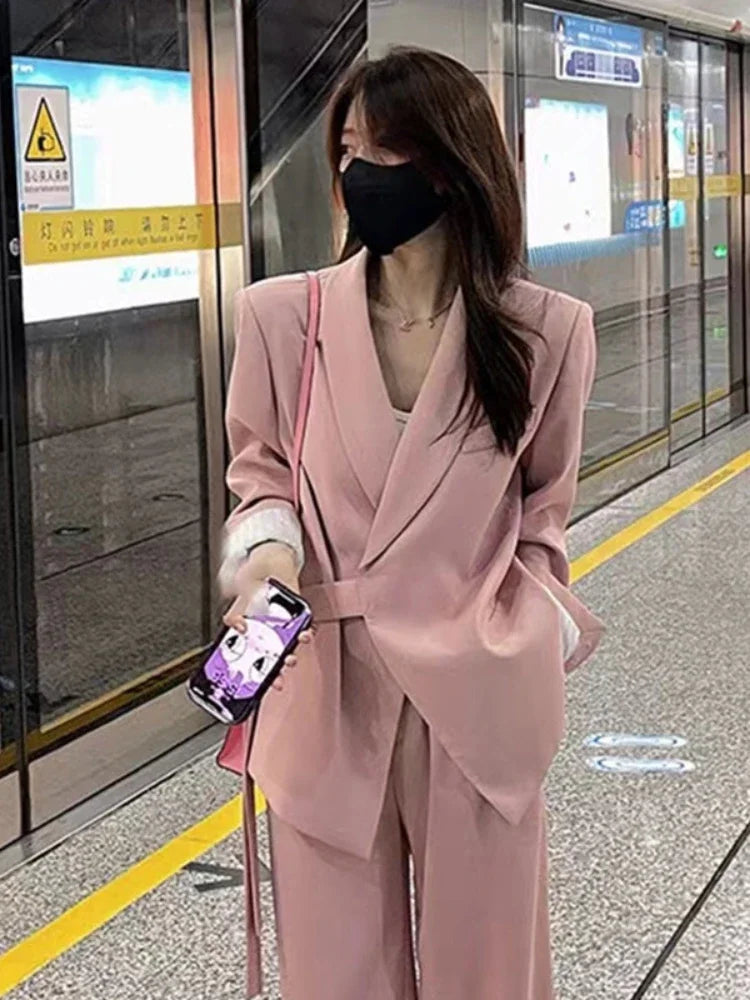 Korean Suit Set Women Version Temperament Professional Set Loose Relaxed British Style Suit Two Piece Set New Woman Clother