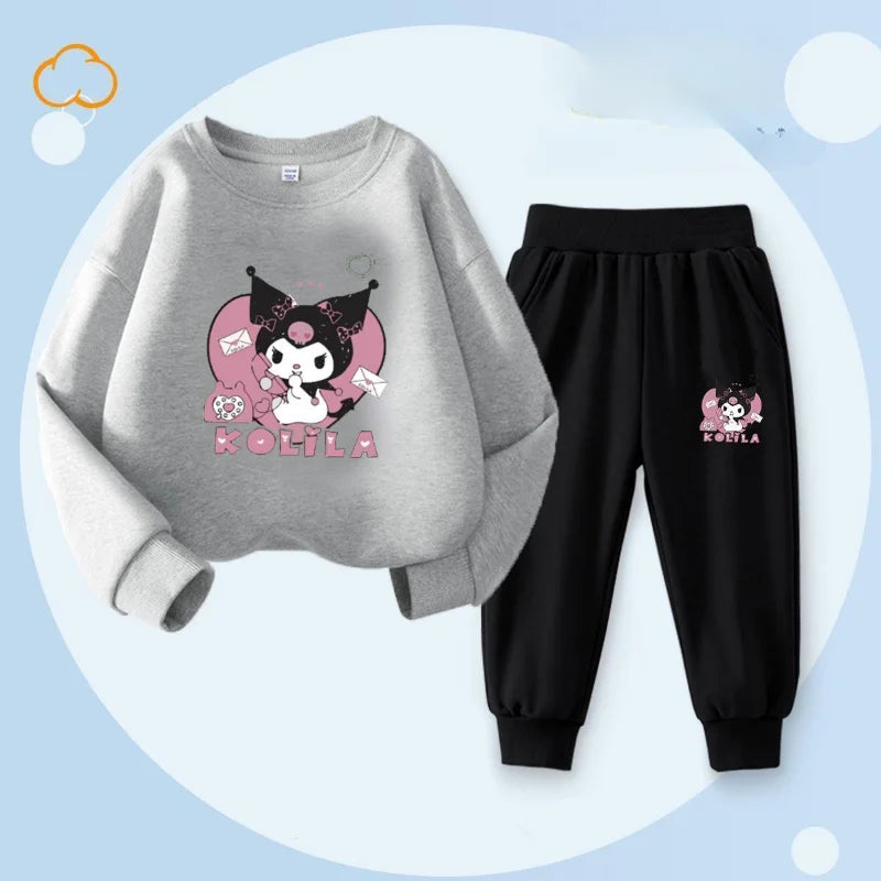 Sanrio Cartoon Kuromi Print Clothing Sets for Children Girls Sweatshirt + Long Pants 2piece Autumn Baby Toddler Kids Sweatsuits