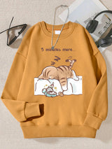 The Cat That Always Wants To Sleep Pattern Printed Hooded Women Simple Warm Autumn Sweatshirt Street Casual Unisex Pullovers