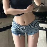 New Summer European and American Fashion Sexy Low Waist Perforated Women's Denim Shorts Hot Pants Jeans