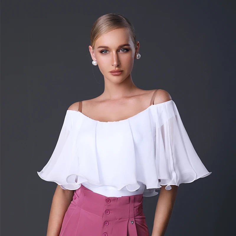 Ruffled Floating Sleeves Modern Dancing Top Women Latin Dance Top Waltz Ballroom Dance Competition Tops Practice Wear