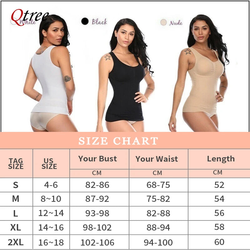 Qtree Women Tummy Control Shapewear Classic 2-IN-1 with Padded Bra High Elastic Stretch Vest Body Shaper Slim Up Lift Corset