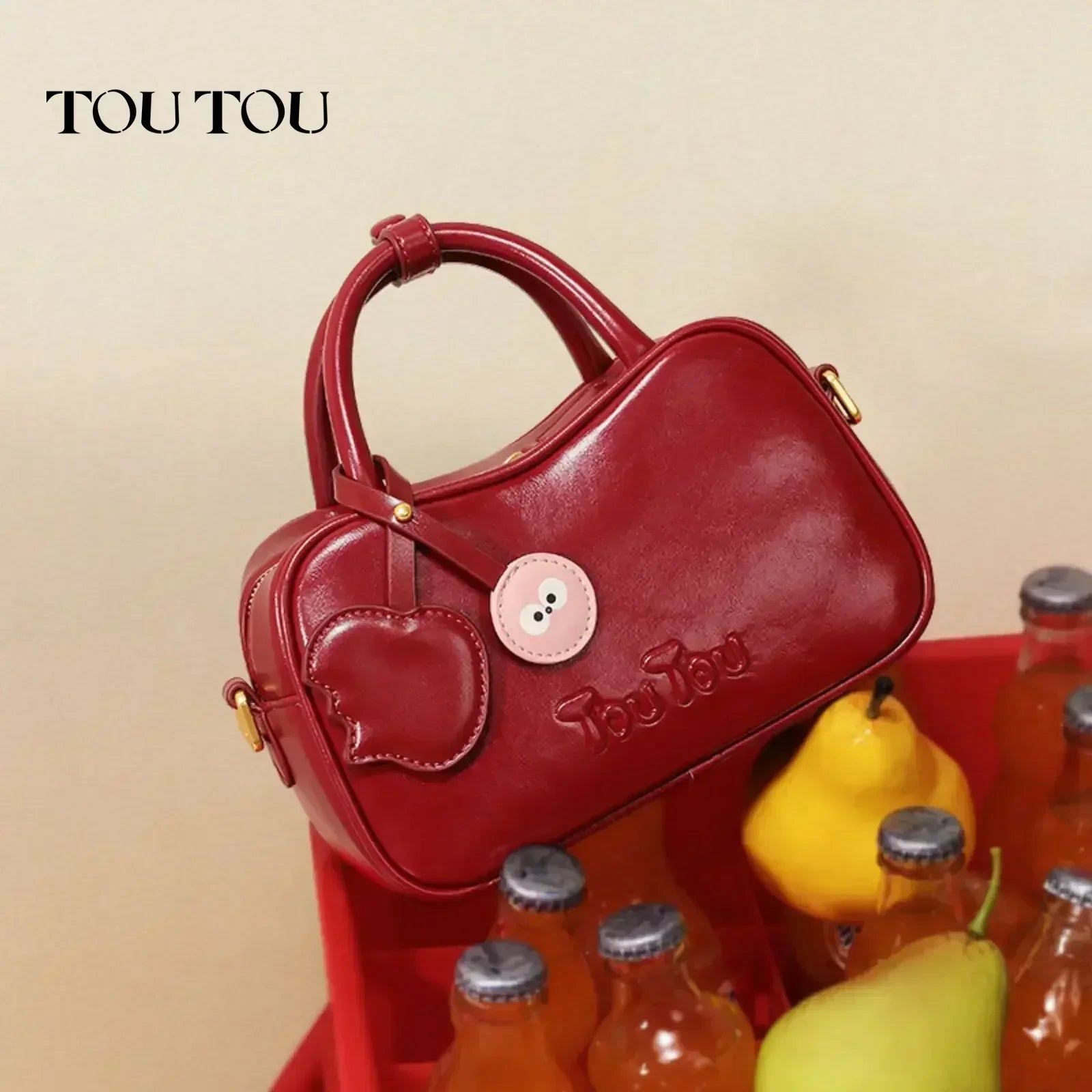 TOUTOU Women Bowling Bag Shoulder Strap Mini Replica Bag Cute Pendent Designer Brand Boston Handbag Crossbody Bag Christmas Gift