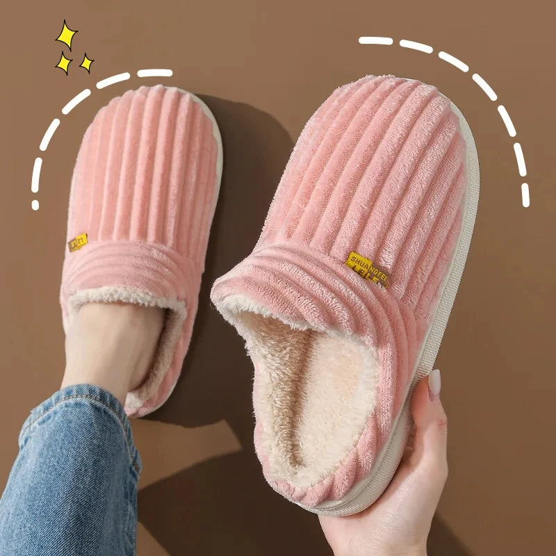 Evshine Women Fur Plush Slippers Men Winter Furry Fashion Warm Ankles Plush Cozy Slides For Home Indoor Soft Sole Cotton Shoes