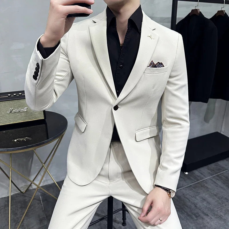 Men's Suit Jacket Vest Pants Fashion Boutique Plaid Casual Business Male Groom Wedding Tuxedo Dress 3 Pieces Set Blazers Coat