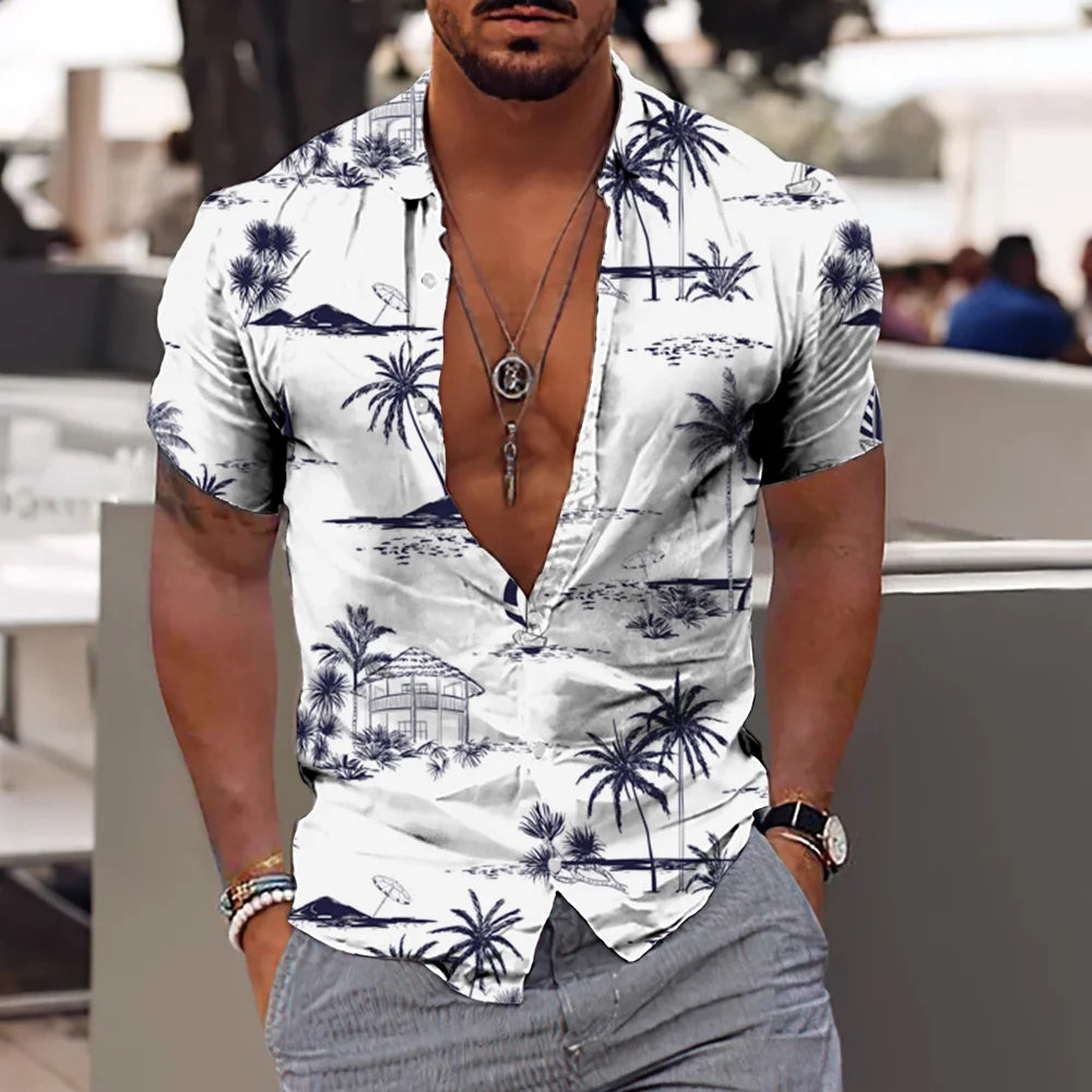 Coconut Tree Shirts For Men 3d Printed Men's Hawaiian Shirt Beach 5xl Short Sleeve Fashion Tops Tee Shirt Man Blouse Camisa