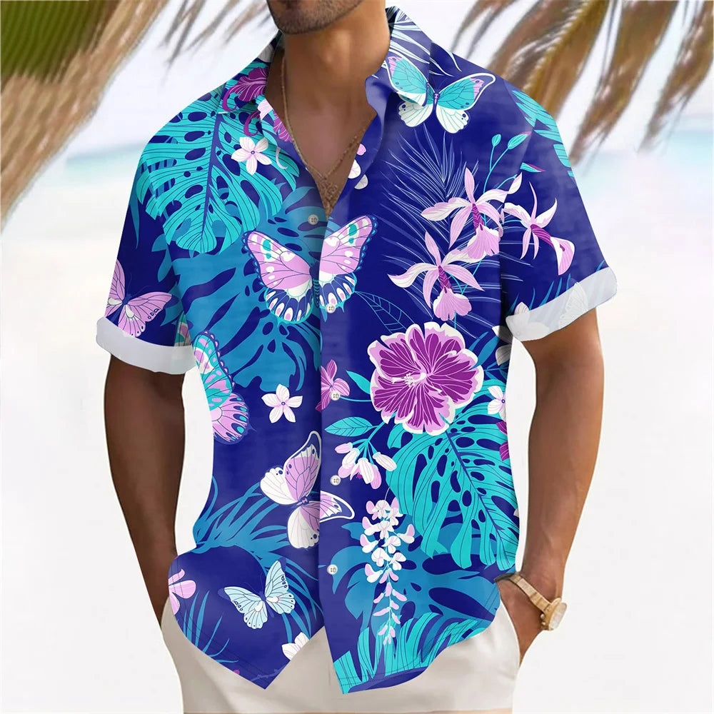 Plant Printed Men's Hawaiian Beach Shirts Summer Casual Short Sleeve Lapel Shirts Holiday Shirts For Men Large Size Men Clothing