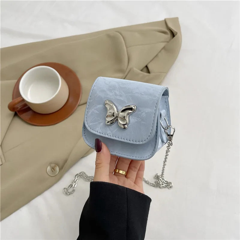 Women' Small Square Bag Butterfly Chain Shoulder Crossbody Bag Mini Lipstick Bag Simple Trendy Saddle Bag Female Exquisite Purse