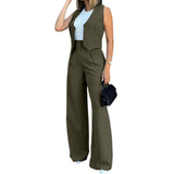 Women Suit Women Vest Elegant Lady Baggy Pants Set with Sleeveless Vest Women's High Waist Wide Leg Pants in for Fashionable