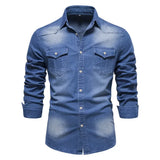 AIOPESON Brand Elastic Cotton Denim Shirt Men Long Sleeve Quality Cowboy Shirts for Men Casual Slim Fit Mens Designer Clothing