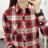 Spring and Autumn New College Style Women's Long-sleeved Bottom Top Cardigan Long-sleeved Fashion Plaid Shirt