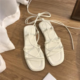 Sandals Women Summer New Beach Fashion Sexy Flat Casual Cross-Tie Open Toe Fairy Style Narrow Band Shoes Black Rome Sandals