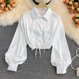 tops woman blouse polo shirts satin long sleeve women blouse female shirt harajuku sexy pleated tee