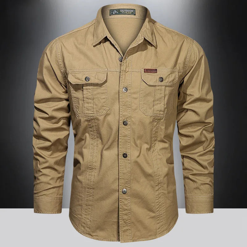 Spring Cotton Cargo Shirt for Men Long Sleeve Multi-Pocket Shirts Outdoor Casual Clothing High-Quality Militar Overshirt