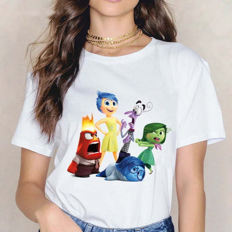 Funny Mood T-Shirts Inside Out Cartoon Print Short Sleeve Streetwear Women Hip Hop Oversized T Shirt Graphic Tees Shirt