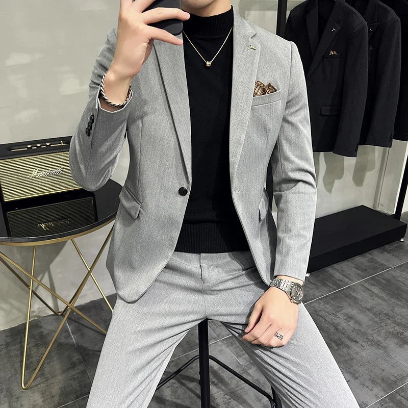 Men's Suit Jacket Vest Pants Fashion Boutique Plaid Casual Business Male Groom Wedding Tuxedo Dress 3 Pieces Set Blazers Coat