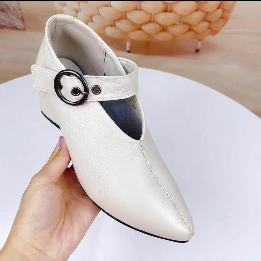 Summer New Solid Color All-match High-heeled Shoes Women's Buckle Soft-faced Pointed Toe Thick-heeled Leather Shoes Women