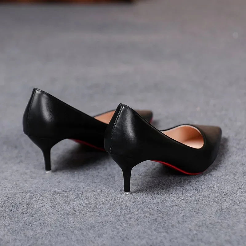 Sexy Fashion Women's Soft Leather Pumps Spring New Thin High Heels 2024 New Dress Shoes Ladies Stiletto Black Big Size