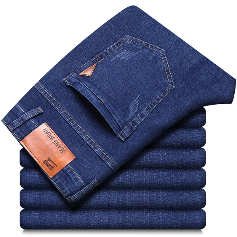 NEW Men's Fashion Business Jeans Classic Style Casual Stretch Slim Jean Pants Male Brand Denim Trousers Black Blue