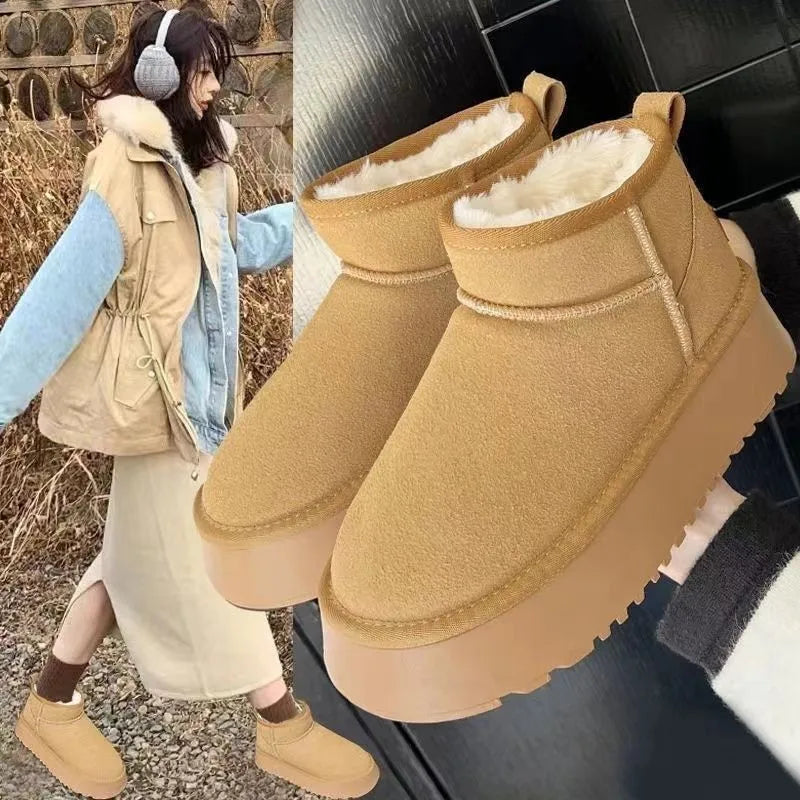 New Classic Thickened Fluff Women's Snow Boots Comfortable Warm Ankle Boots Women Winter Ladies Shoes Chunky Botas Mujer