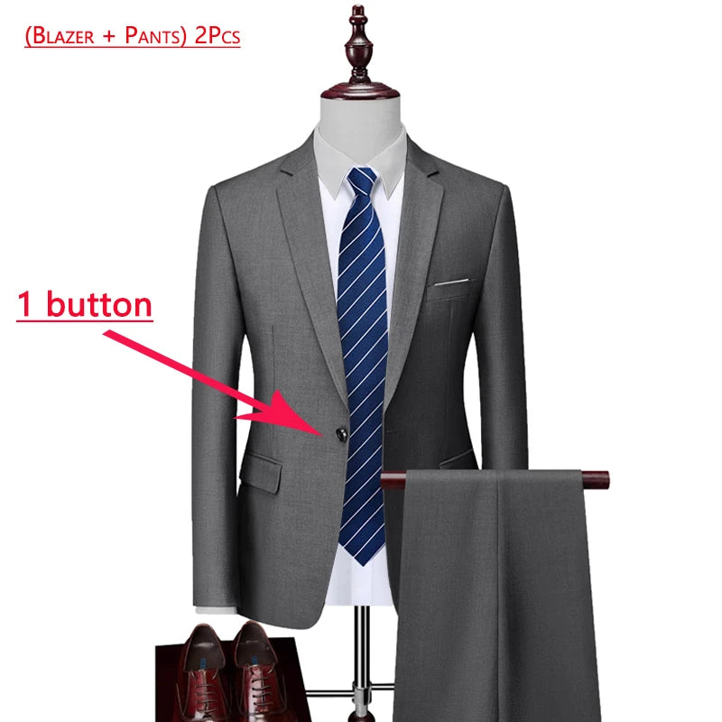 ( Jacket + Vest+Pants ) High-end Brand Formal Business Mens Suit Three-piece Groom Wedding Dress Solid Color Suit