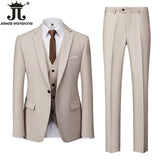 ( Jacket + Vest + Pants ) Boutique Solid Color Men's Official Business Suit Bride's Wedding Dress Party Male Suit