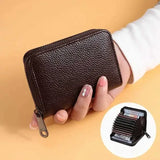 Multi Slot Card Holder Vintage Small Wallet Women Men Business Bank Credit Card Bag Male Coin Pouch Solid Leather Zipper Wallet