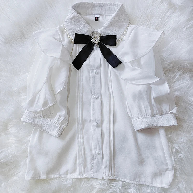 Kawaii Women Shirts Lolita Y2K Cute Japanese Style Blouse Elegant Long Sleeve Sweet Tops Casual Office Ladies Aesthetic Shirt