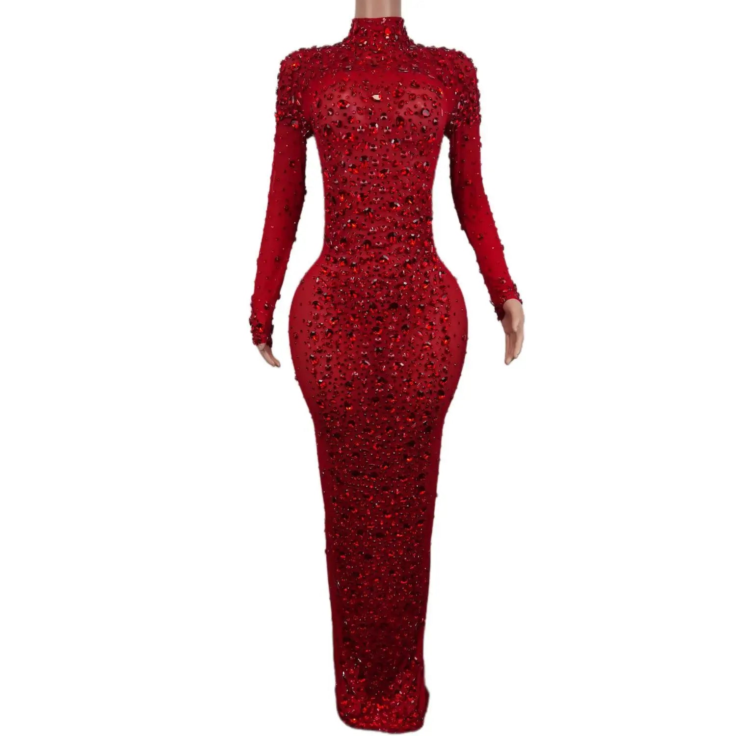 Sexy Party Banquet Evening Dresses Women Sparkly Rhinestone Long Dress Nightclub Singer Stage Costume Festival Clothing Cuixing