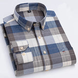 Men's 100% Cotton Shirt Long Sleeve Plaid Oxford Casual Solid Color Print Regular Fit Formal Dress Shirt