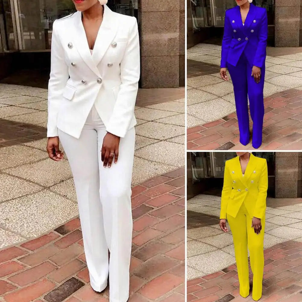 2Pcs/Set Blazer Trousers Suit Fashionable Warm High Waist for Holiday Suit Jacket Pants Set Office Blazer Pants Set