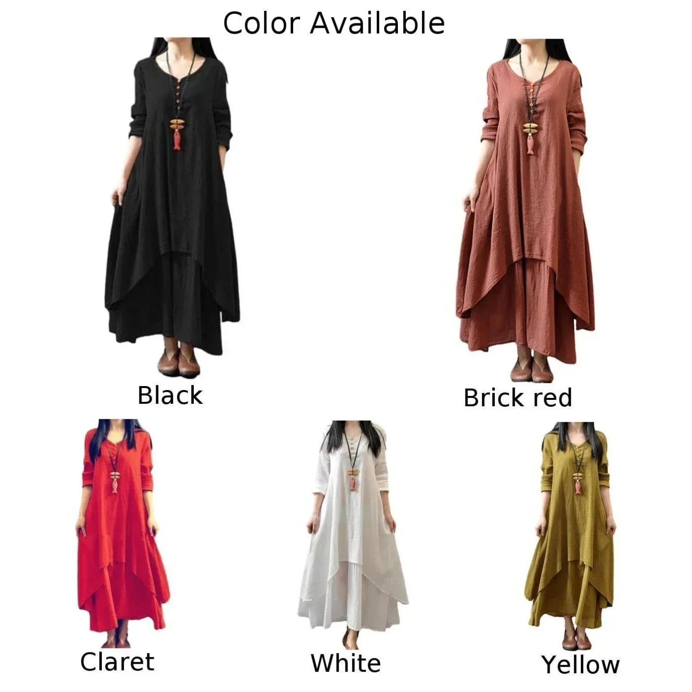 Women Elegant Linen White Dresses Bohemia Layering Vintage Robe Long Sleeve Loose Long Dress Female Autumn Vestidos