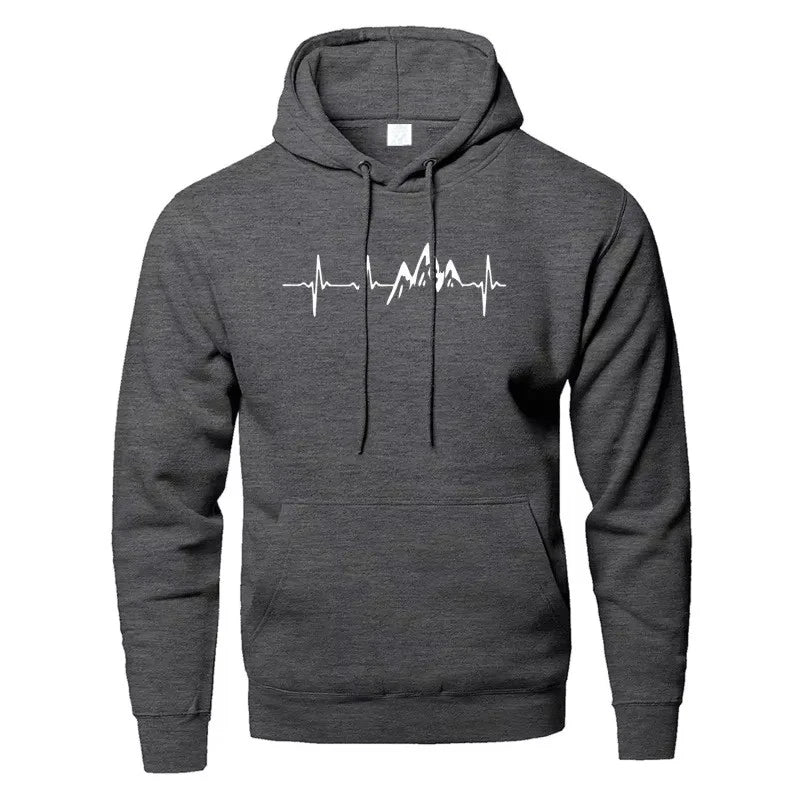 Mountain Heartbeat Hoodies for Man Sweatshirt Autumn Long Sleeve Hooded Sweatshirt Hoodie Black Gray Sportswear