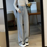 Woman Vintage Wide Leg Jeans Girls High Waist Pants Female Fashion Black Black Grey Retro Blue Light Blue Pink Denim Trousers