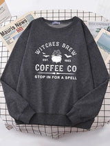 Witches Brew Coffee Letter Printing Simple Solid Color Letter Printing Womens Sweatshirts Long Sleeves Warm Pullover Clothes