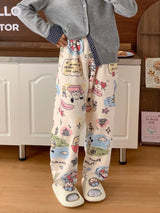 Sanrio Hello Kitty Pajamas Flannel Fashion Trousers Kawaii  Women Casual Home Pants Cartoon Warm Comfortable Pants