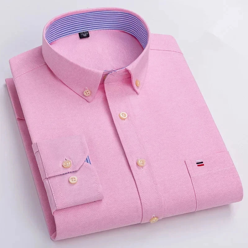 High-Quality Men's Oxford Cotton Shirt Spring Autumn Long Sleeved Comfortable Home Travel Korean Designer Style