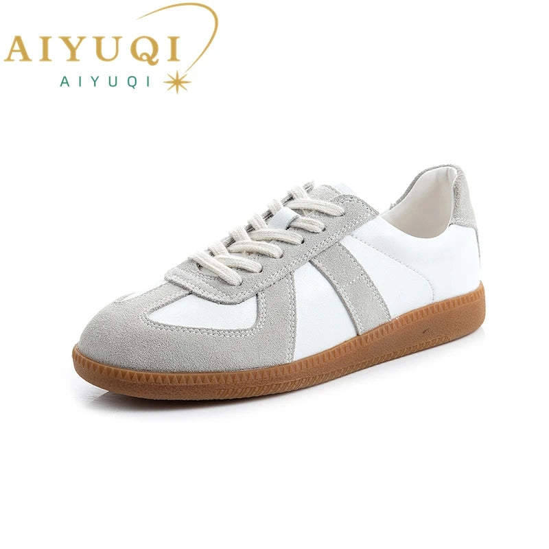 AIYUQI Women's Sneakers New Genuine Leather Ladies Moral Training Shoes Casual Spring Flat Shoes Women