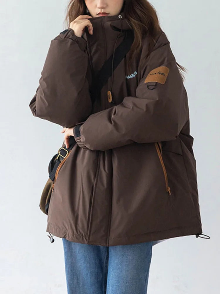 Coffee Cotton Padded Jacket 2024 Korean Winter Parkas Women Outdoor Loose Solid Short Warm Streetwear Fashion Bubble Bread Coat