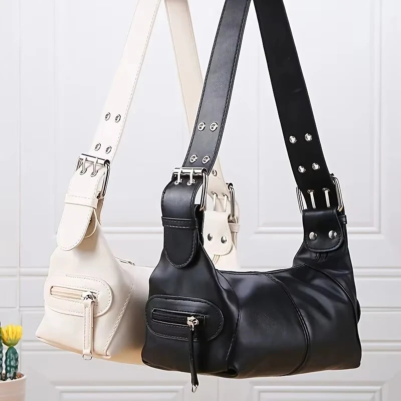 Underarm Bag Women's Bag Cool Drag Style Single Shoulder Underarm Stick Bag Niche Design Leather Zipper Single Shoulder Handbag