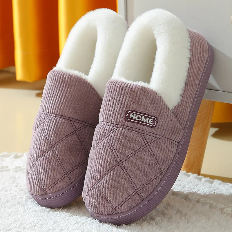 Evshine Women Fur Plush Slippers Men Winter Furry Fashion Warm Ankles Plush Cozy Slides For Home Indoor Soft Sole Cotton Shoes