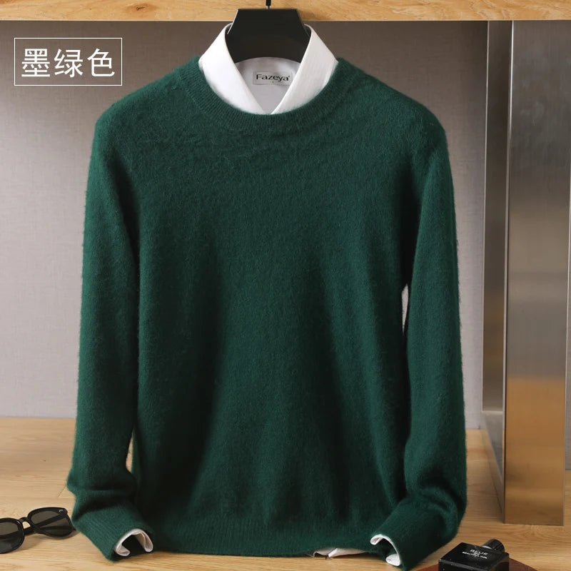 Men's 100% Pure Mink Cashmere Sweater O-Neck Pullovers Knit Sweater Autumn and Winter New Long Sleeve High-End Jumpers Mink Tops